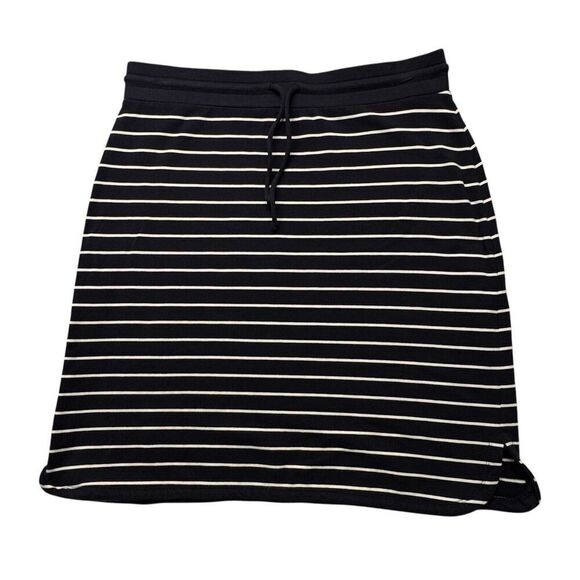 Talbots Sz M Skirt Navy White Stretch Knit Drawstring Slits Pull On Cotton Blend - Picture 1 of 10